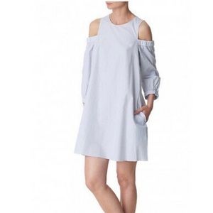 Tibi Ex Stripe Cold Shoulder Cotton Dress